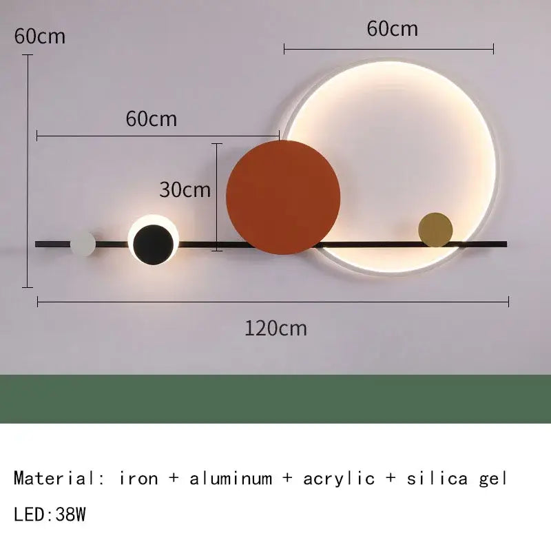 Art deco geometric orange & gold led wall sconce bedroom light