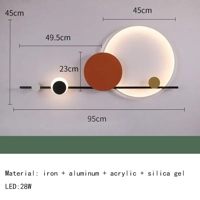 Art deco geometric orange & gold led wall sconce bedroom light