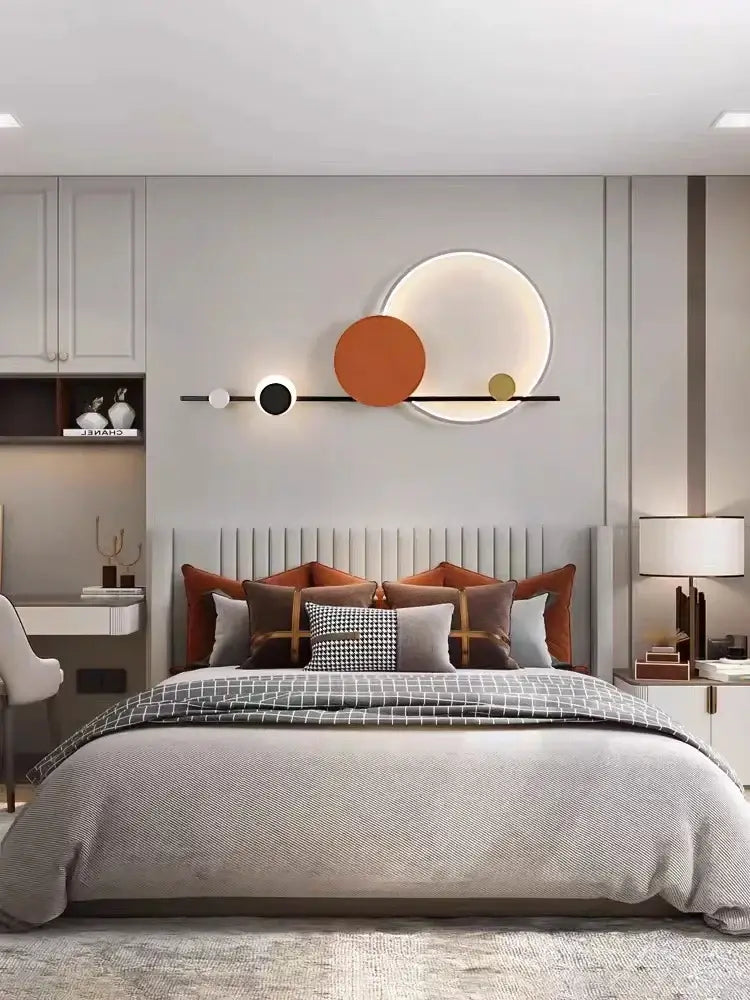 Art deco geometric orange & gold led wall sconce bedroom light
