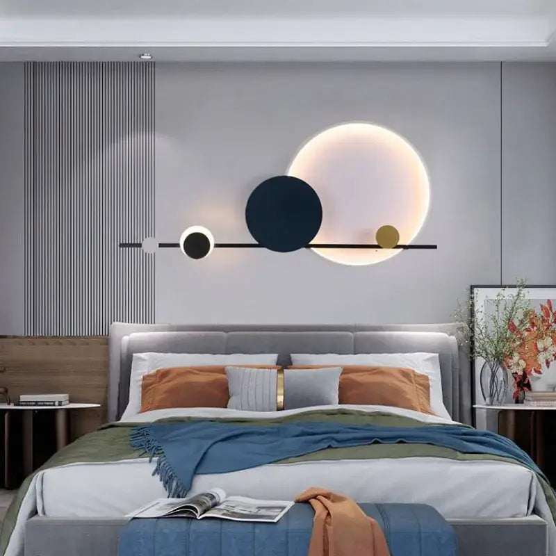 Art deco geometric orange & gold led wall sconce bedroom light