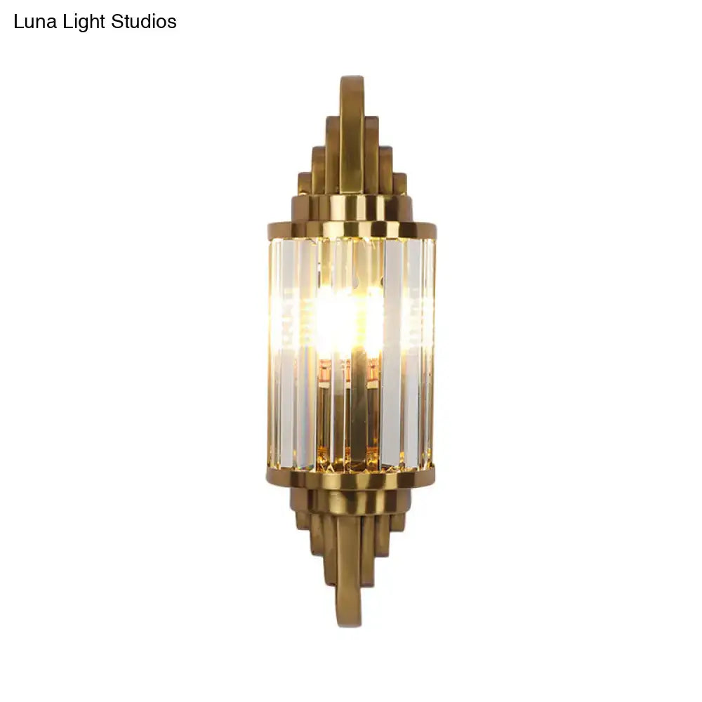 Art deco gold finish wall light with crystal prisms living room