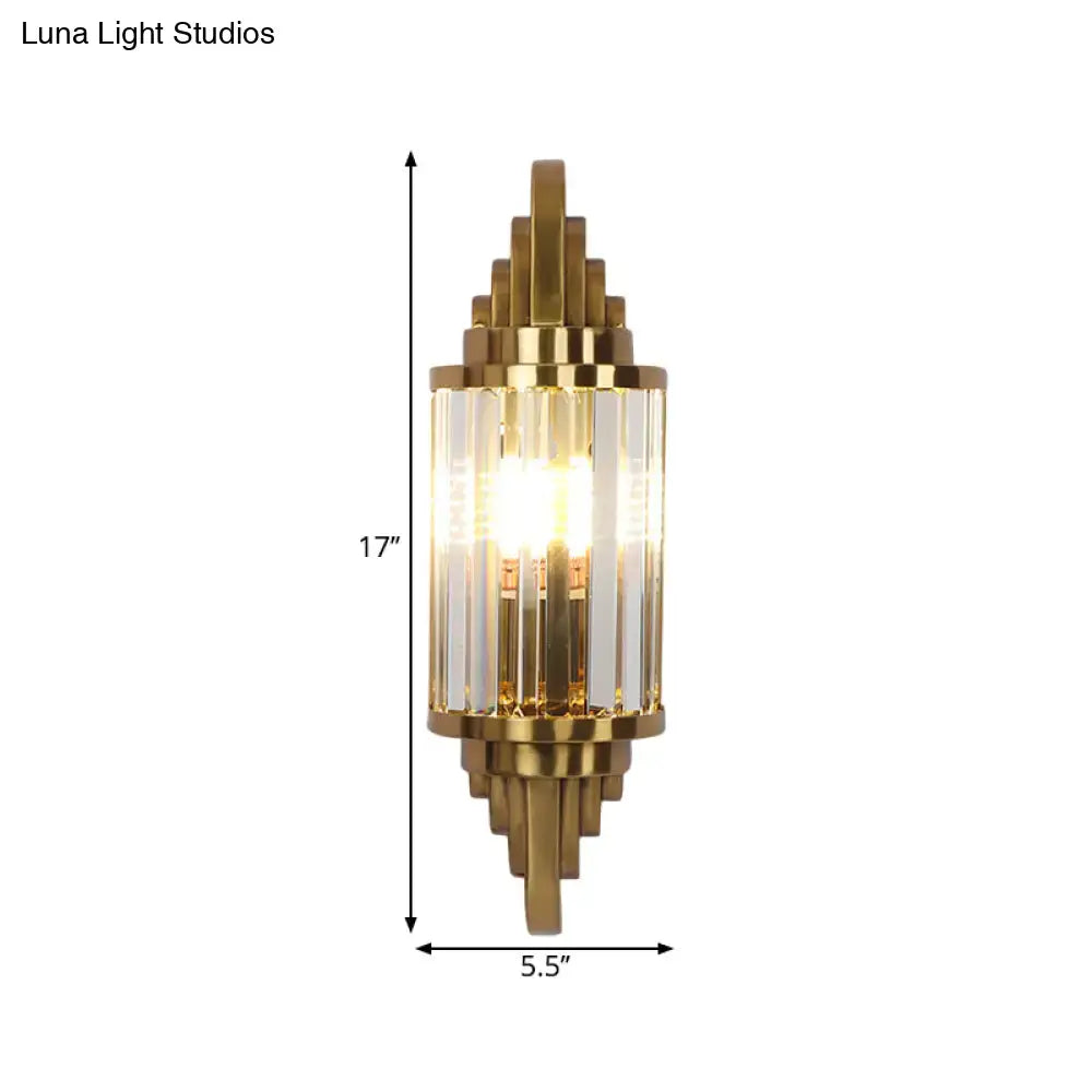 Art deco gold finish wall light with crystal prisms living room