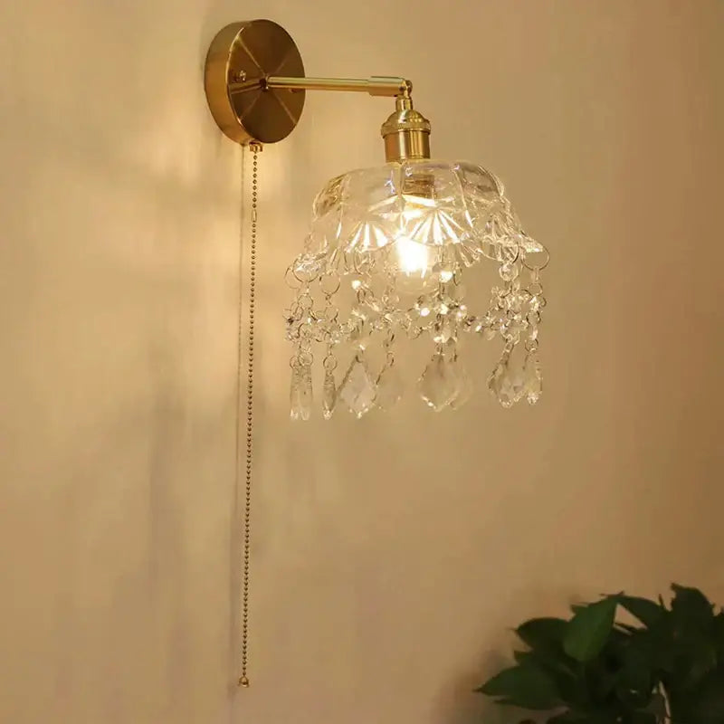 Art deco led wall lamp with glass shade bedroom brass sconce