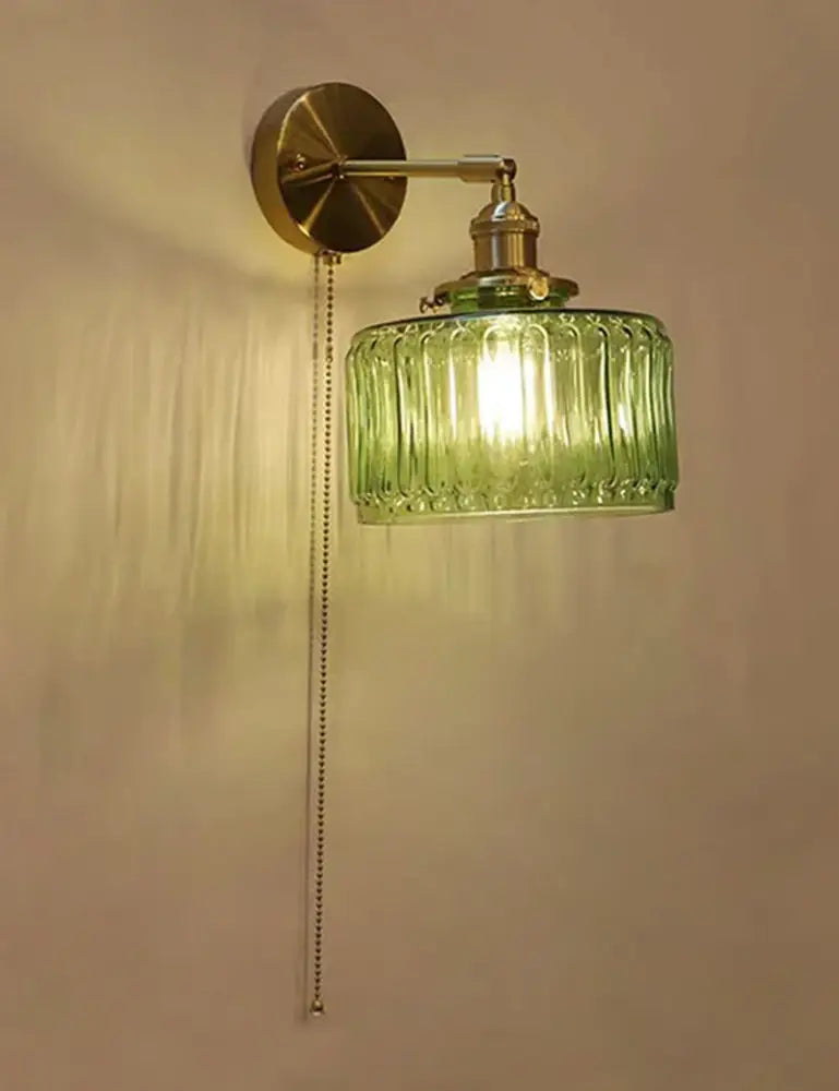 Art deco led wall lamp with glass shade bedroom brass sconce