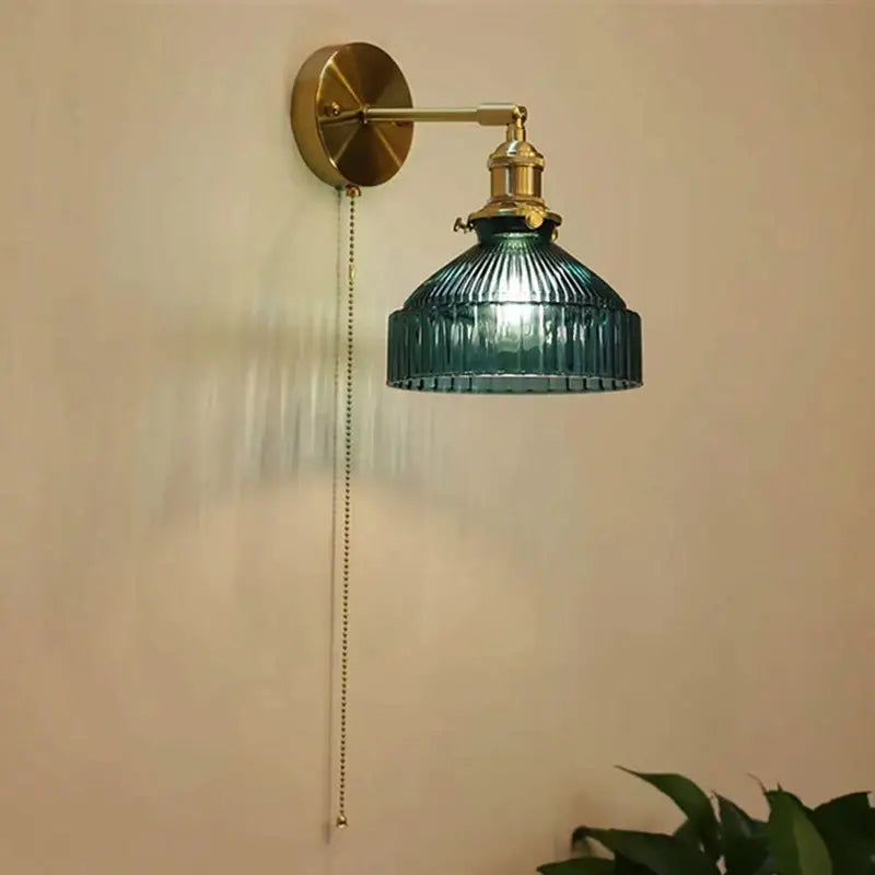 Art deco led wall lamp with glass shade bedroom brass sconce
