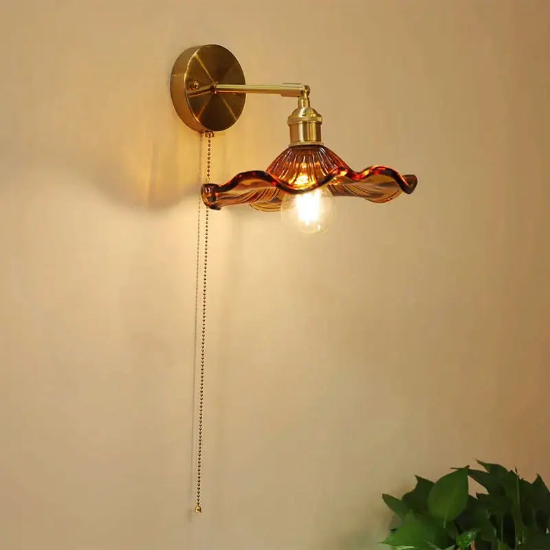 Art deco led wall lamp with glass shade bedroom brass sconce