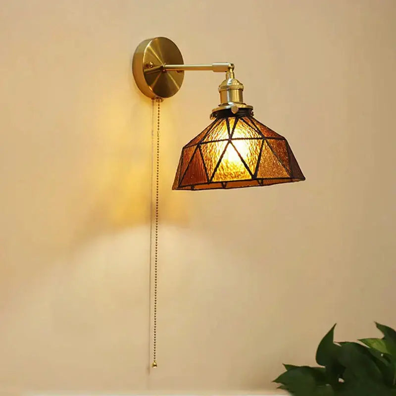 Art deco led wall lamp with glass shade bedroom brass sconce