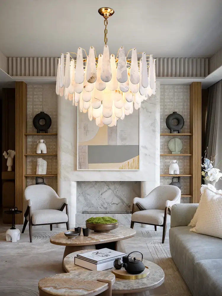 Art deco marble tiered led chandelier dining room gold pendant light
