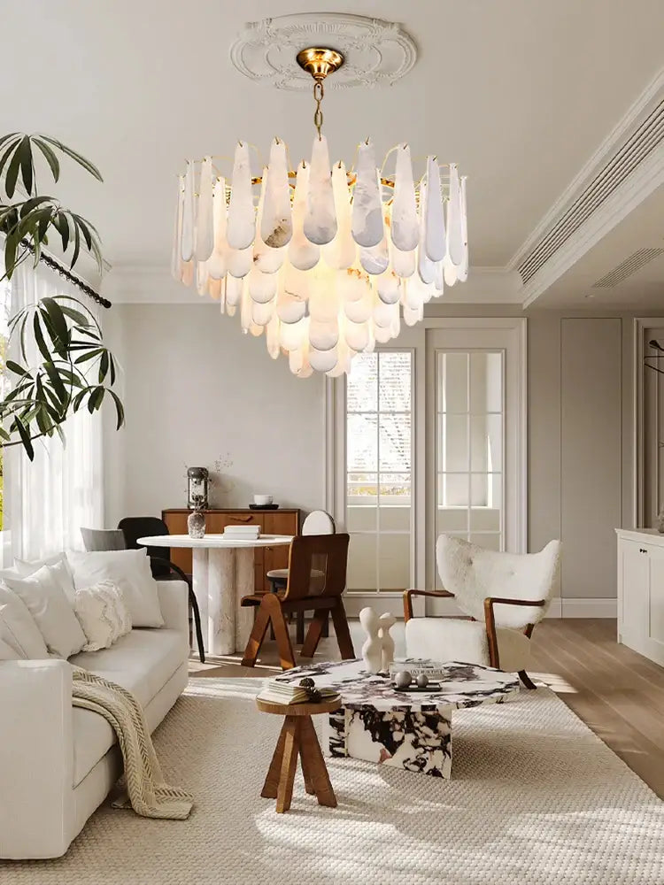 Art deco marble tiered led chandelier dining room gold pendant light