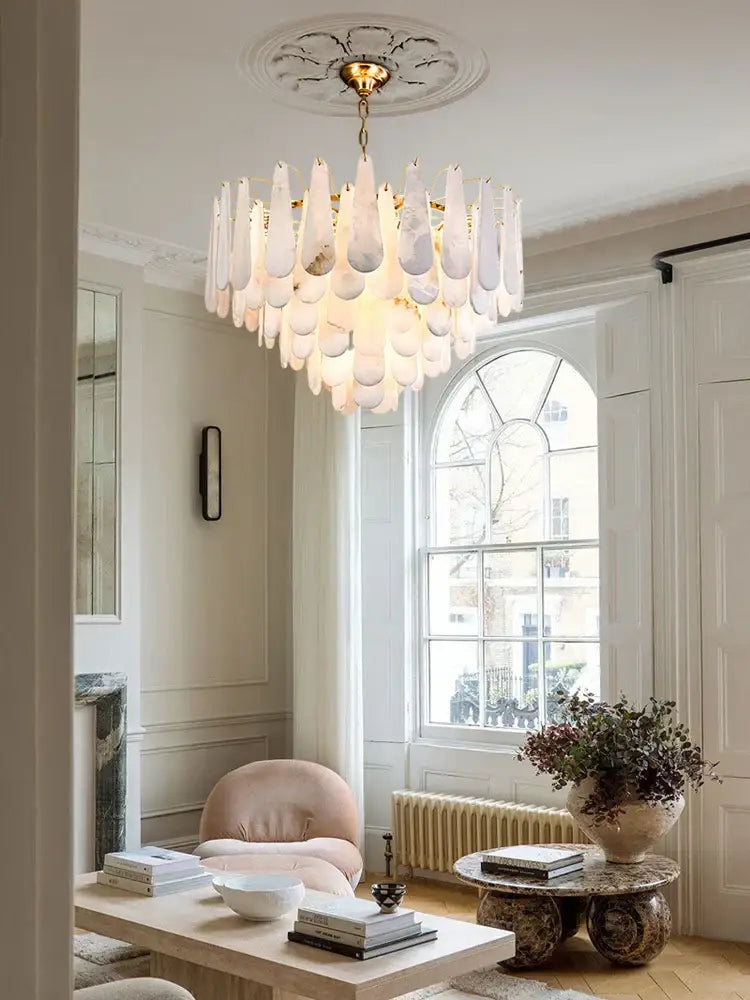 Art deco marble tiered led chandelier dining room gold pendant light