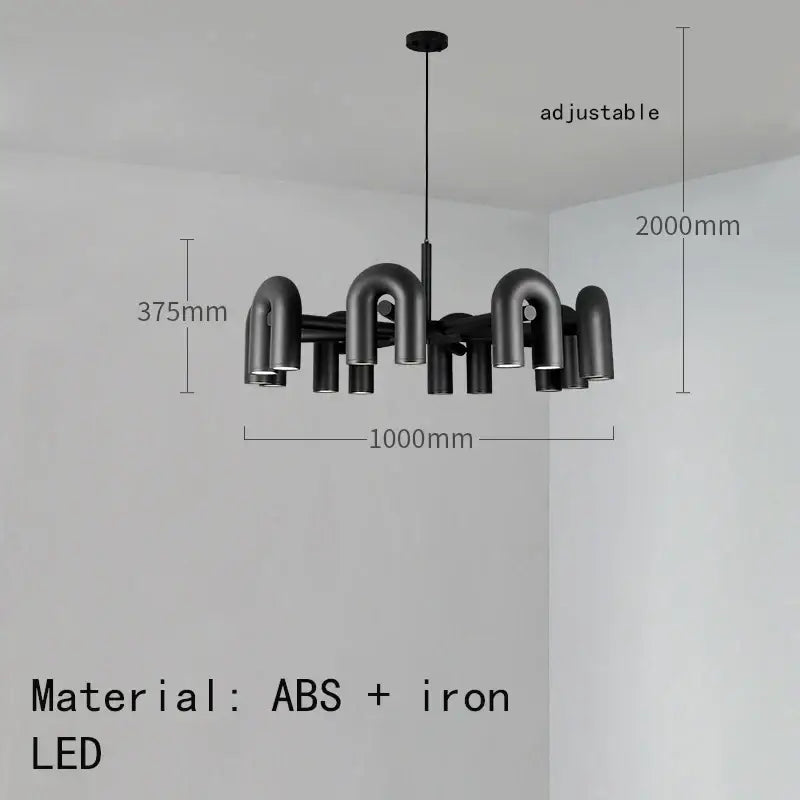 Art deco metal industrial chandelier – black & orange dining room light