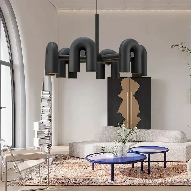 Art deco teal metal 3 light pendant – dining room chandelier