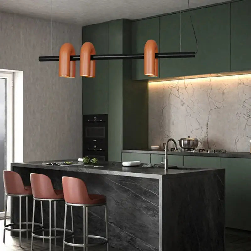 Art deco teal metal 3 light pendant – dining room chandelier