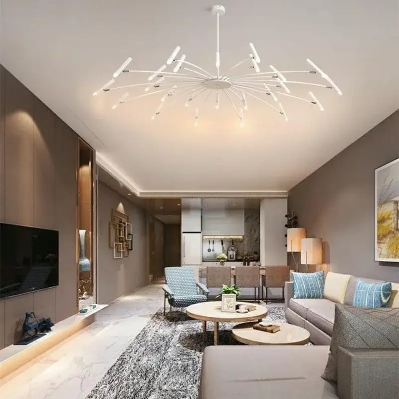 Art pendant chandelier black metal slender arm light living room