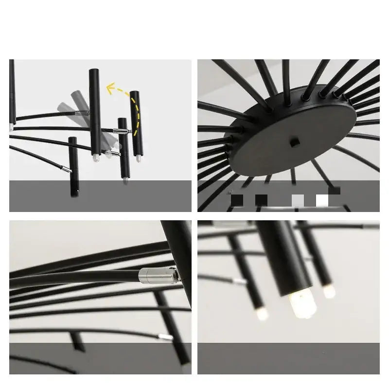 Art pendant chandelier black metal slender arm light living room
