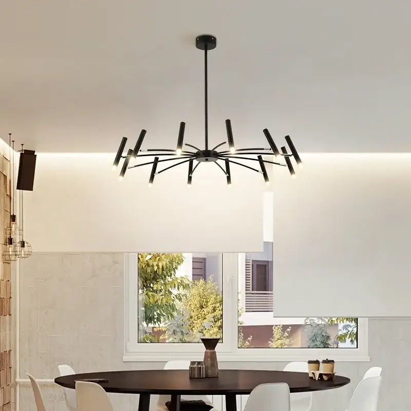 Art pendant chandelier black metal slender arm light living room