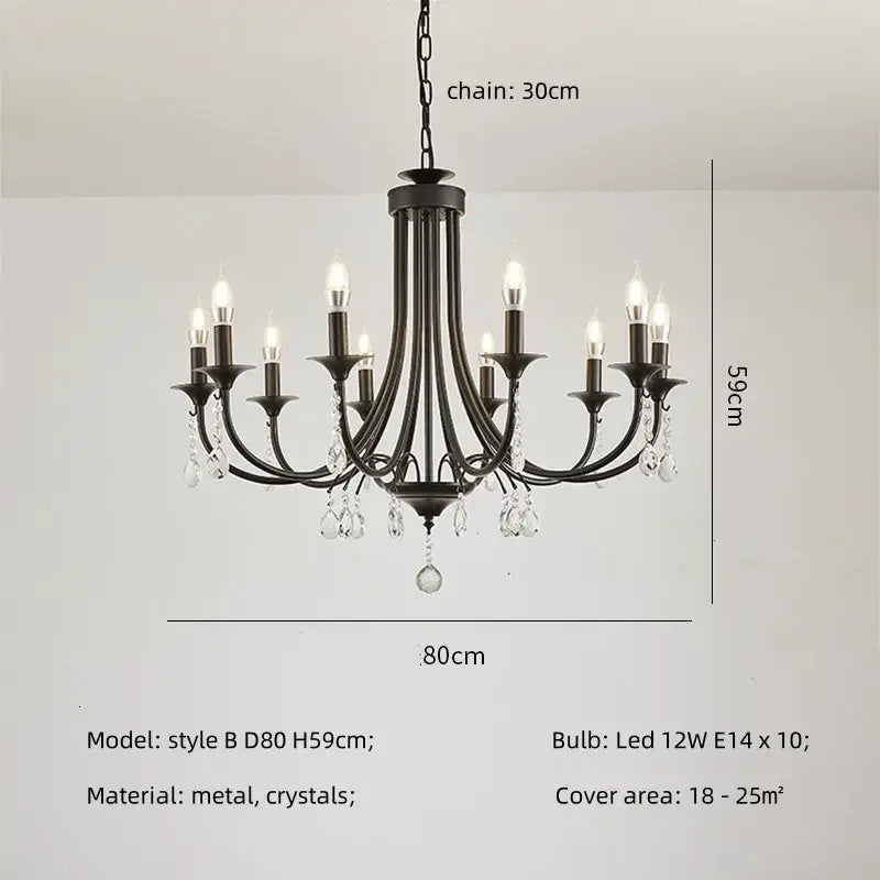 Artistic black metal crystal chandelier dining room led lighting