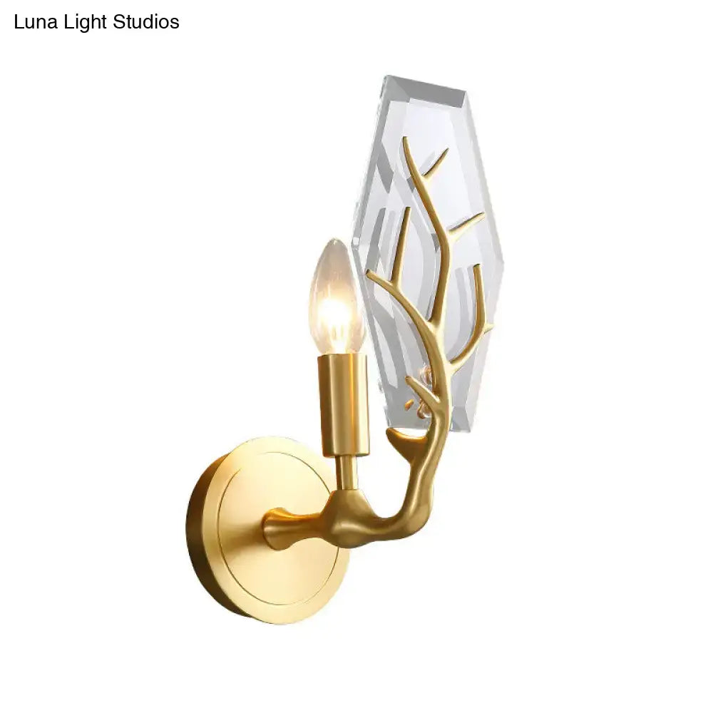 Artistic gold antler crystal wall lamp for living room light fixture