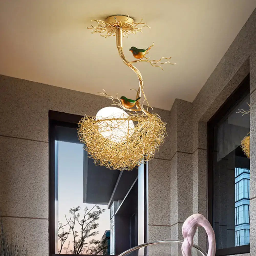 Artistry golden bird nest milk white glass ball pendant dining room