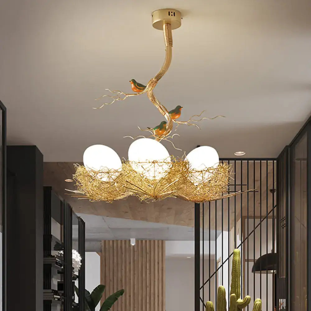 Artistry golden bird nest milk white glass ball pendant dining room