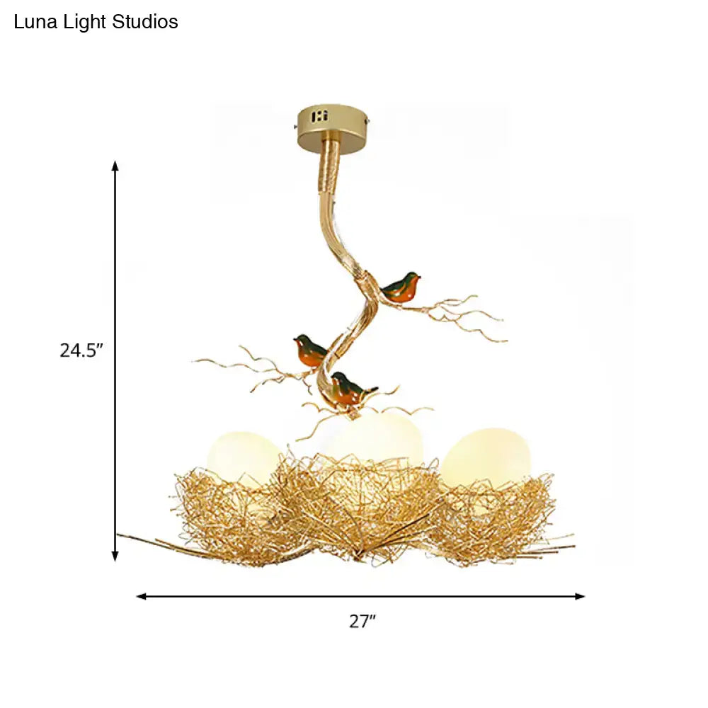 Artistry golden bird nest milk white glass ball pendant dining room