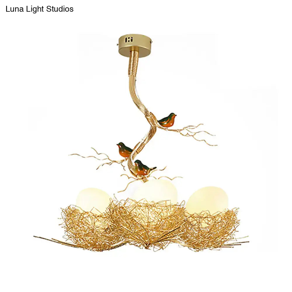 Artistry golden bird nest milk white glass ball pendant dining room
