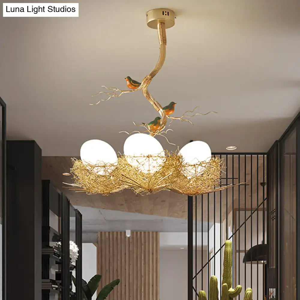 Artistry milk white glass bird nest chandelier pendant dining room