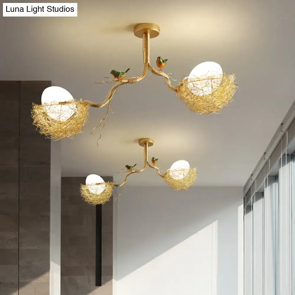 Artistry milk white glass bird nest chandelier pendant dining room