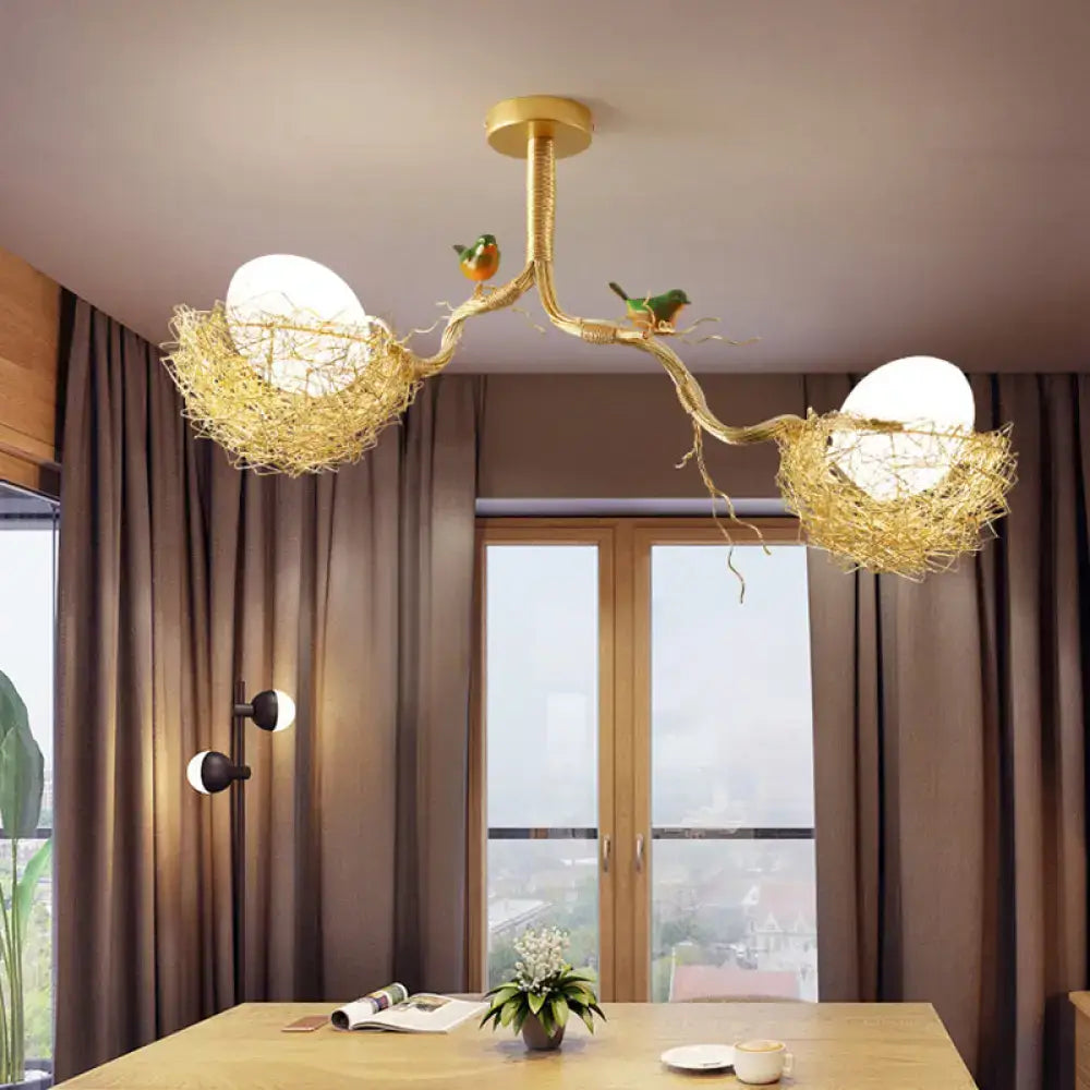 Artistry milk white glass bird nest chandelier pendant dining room