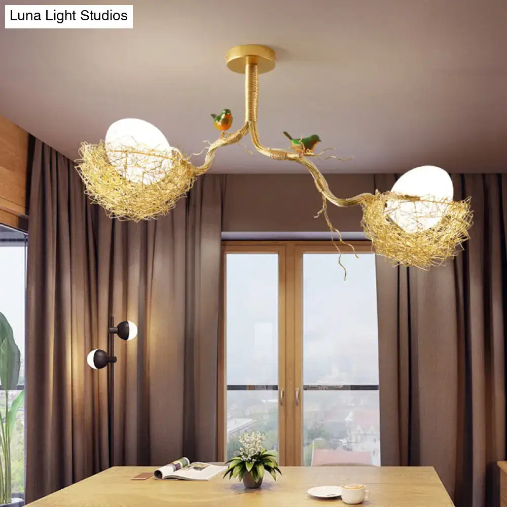 Artistry milk white glass bird nest chandelier pendant dining room
