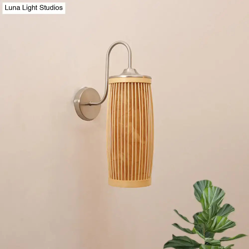 Asian bamboo and brass wall lamp with gooseneck arm – bedroom sconce