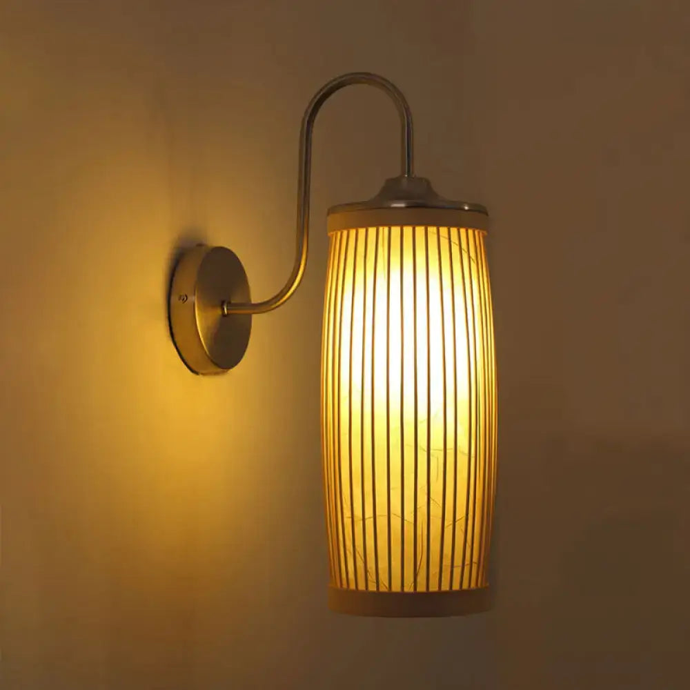 Asian bamboo and brass wall lamp with gooseneck arm – bedroom sconce