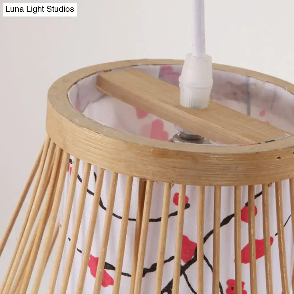 Asian pink cherry blossom bamboo teardrop sconce bedroom wall lamp