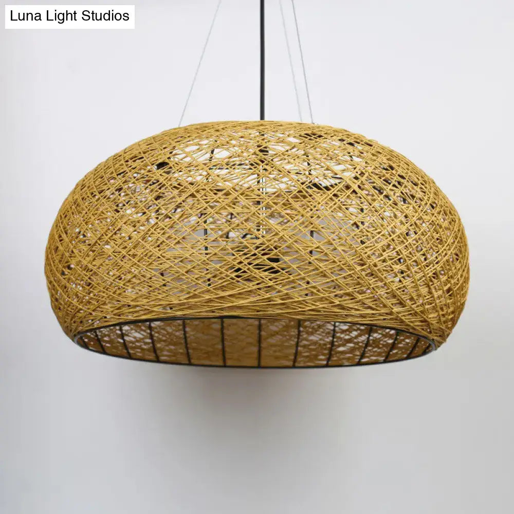 Asian rattan dome pendant light dining room e26 e27 bulb base