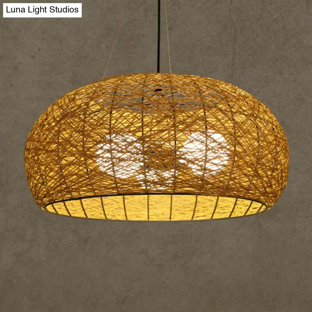Asian rattan dome pendant light dining room e26 e27 bulb base
