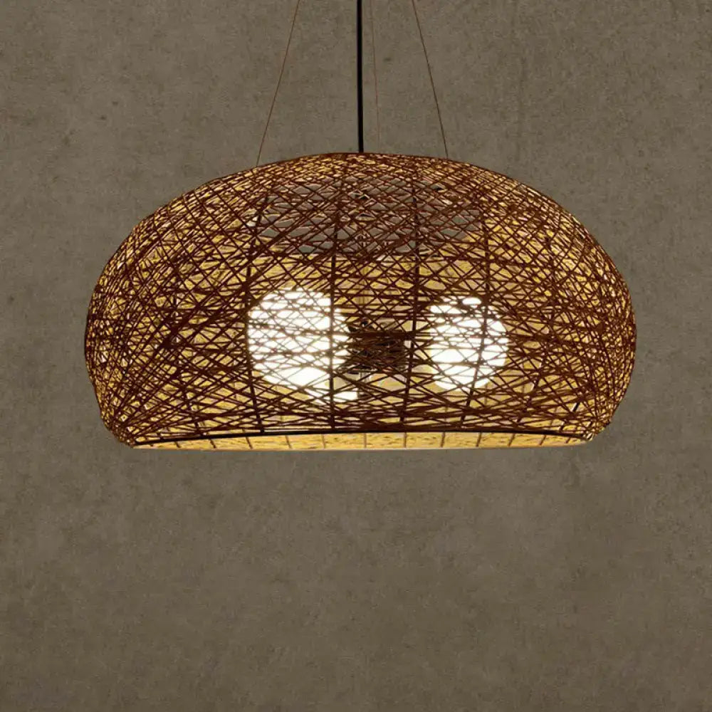 Asian rattan dome pendant light dining room e26 e27 bulb base