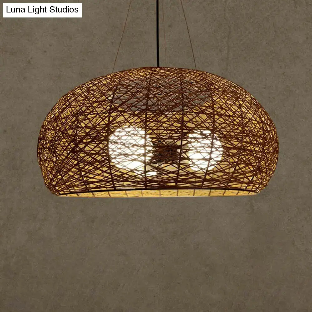 Asian rattan dome pendant light dining room e26 e27 bulb base