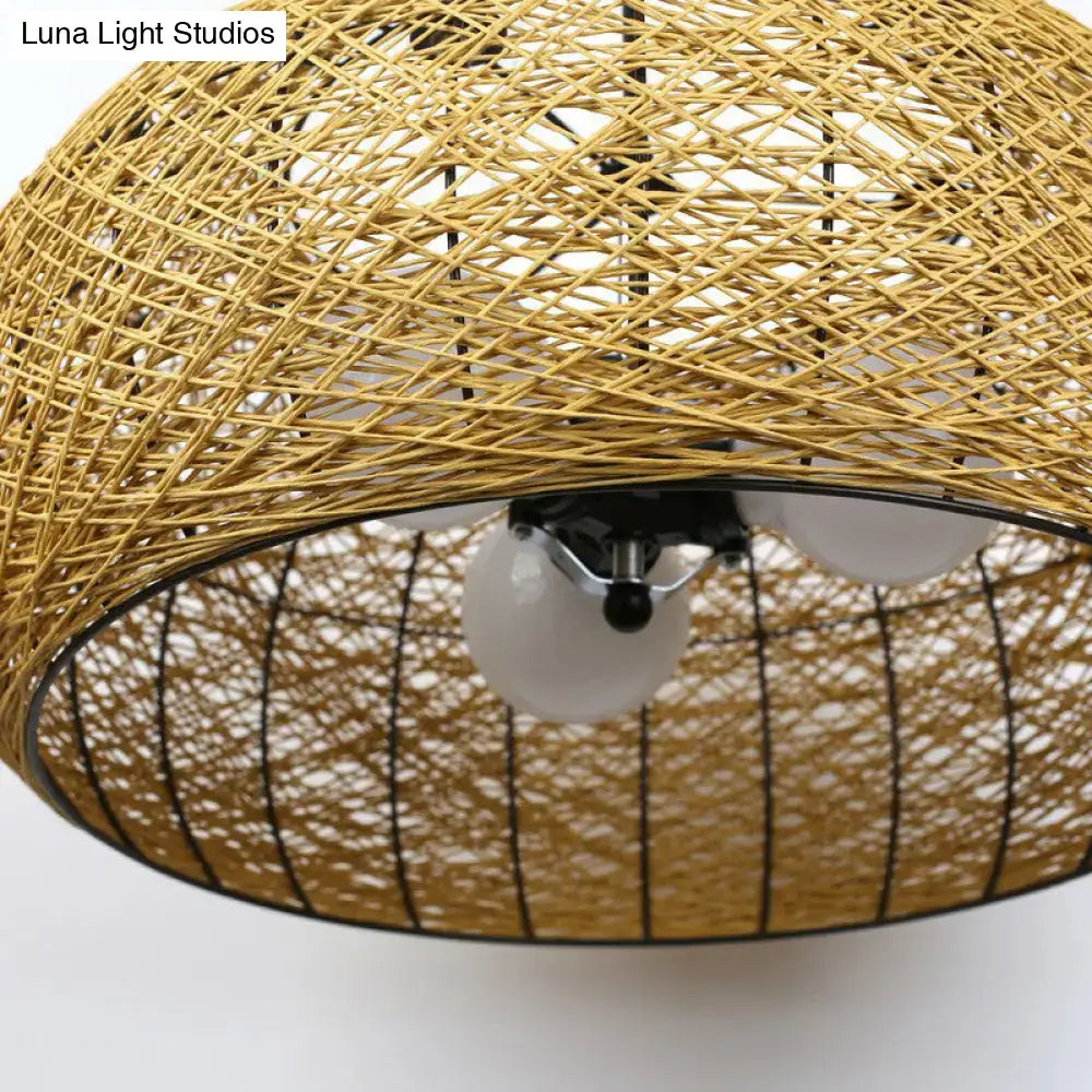 Asian rattan dome pendant light dining room e26 e27 bulb base