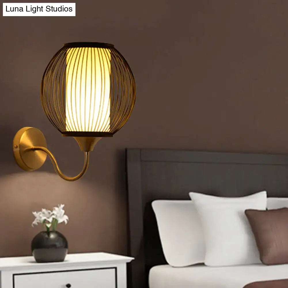 Asian style black bamboo gooseneck wall lamp bedroom wall light