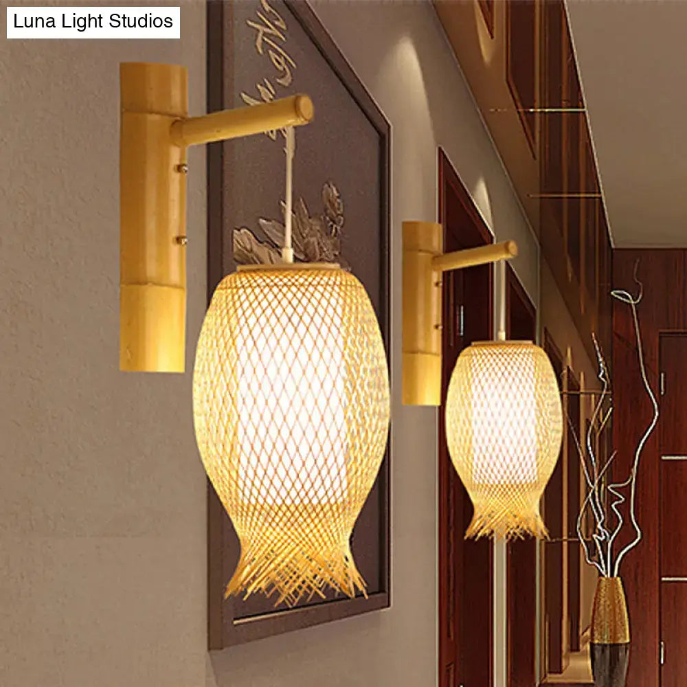 Asian style natural bamboo wall sconce – bedroom led wall lamp
