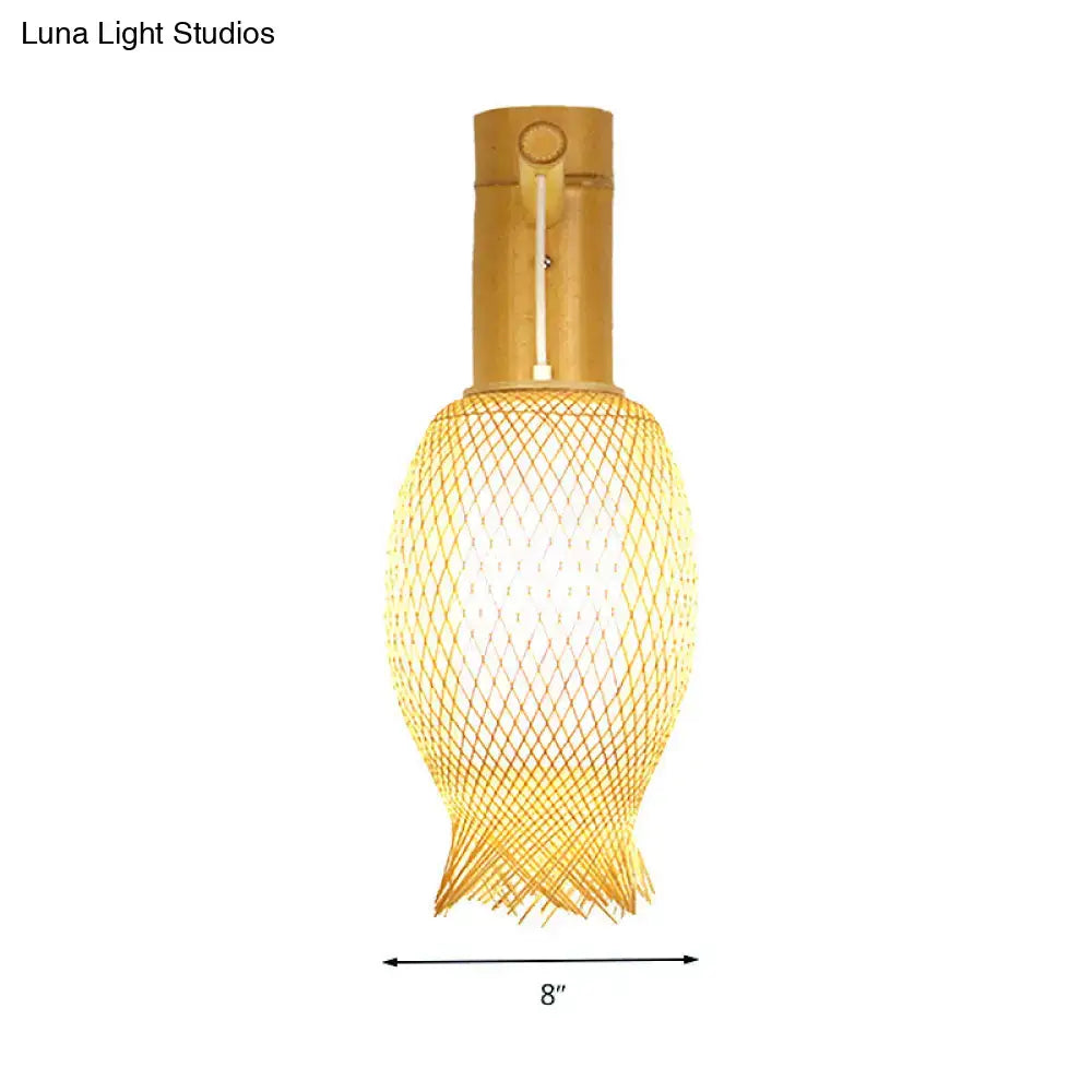 Asian style natural bamboo wall sconce – bedroom led wall lamp