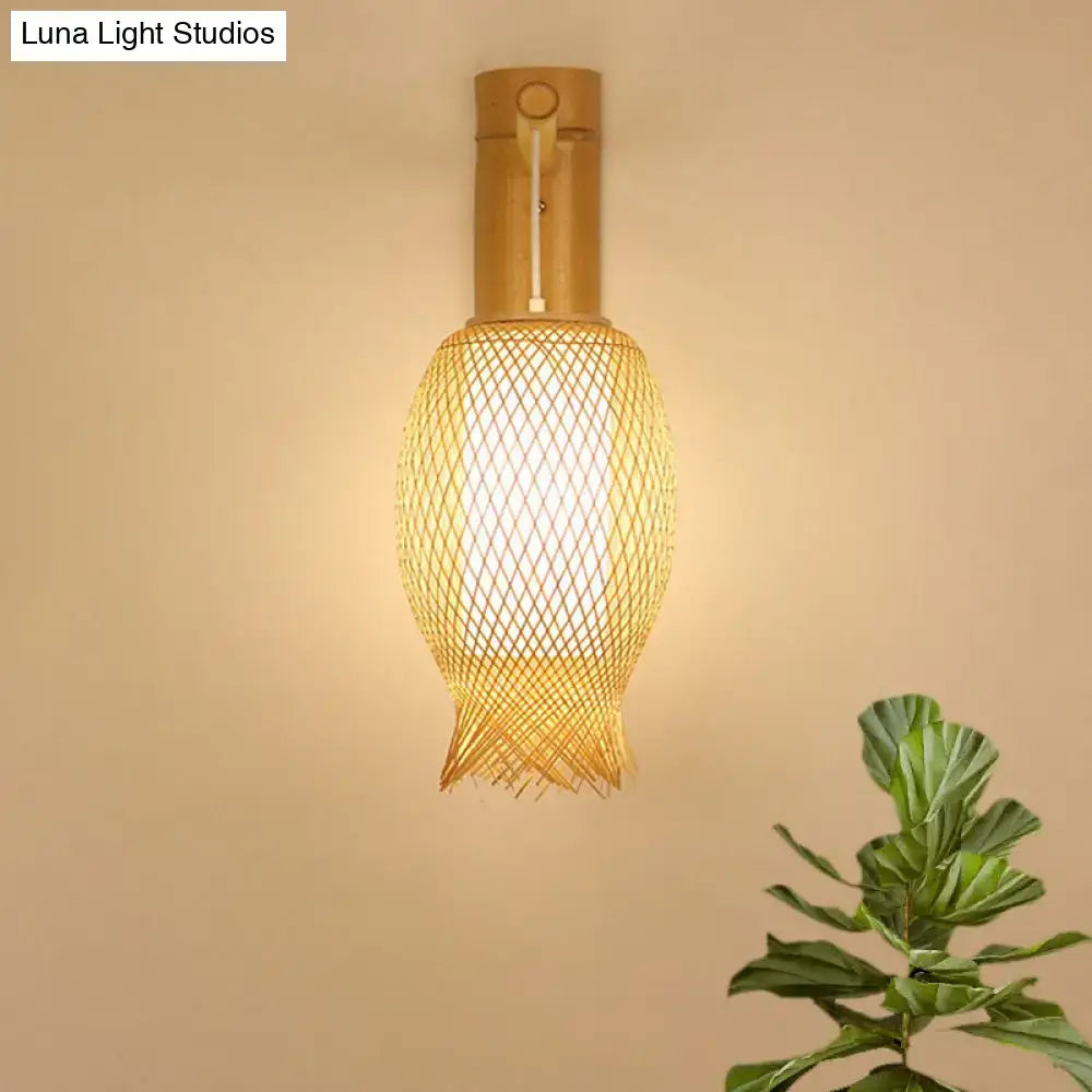 Asian style natural bamboo wall sconce – bedroom led wall lamp