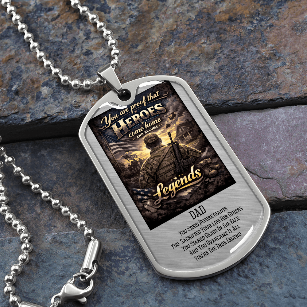Veteran Dad Hero Luxury Dog Tag Necklace – Heroes Come Home Military Tribute Gift