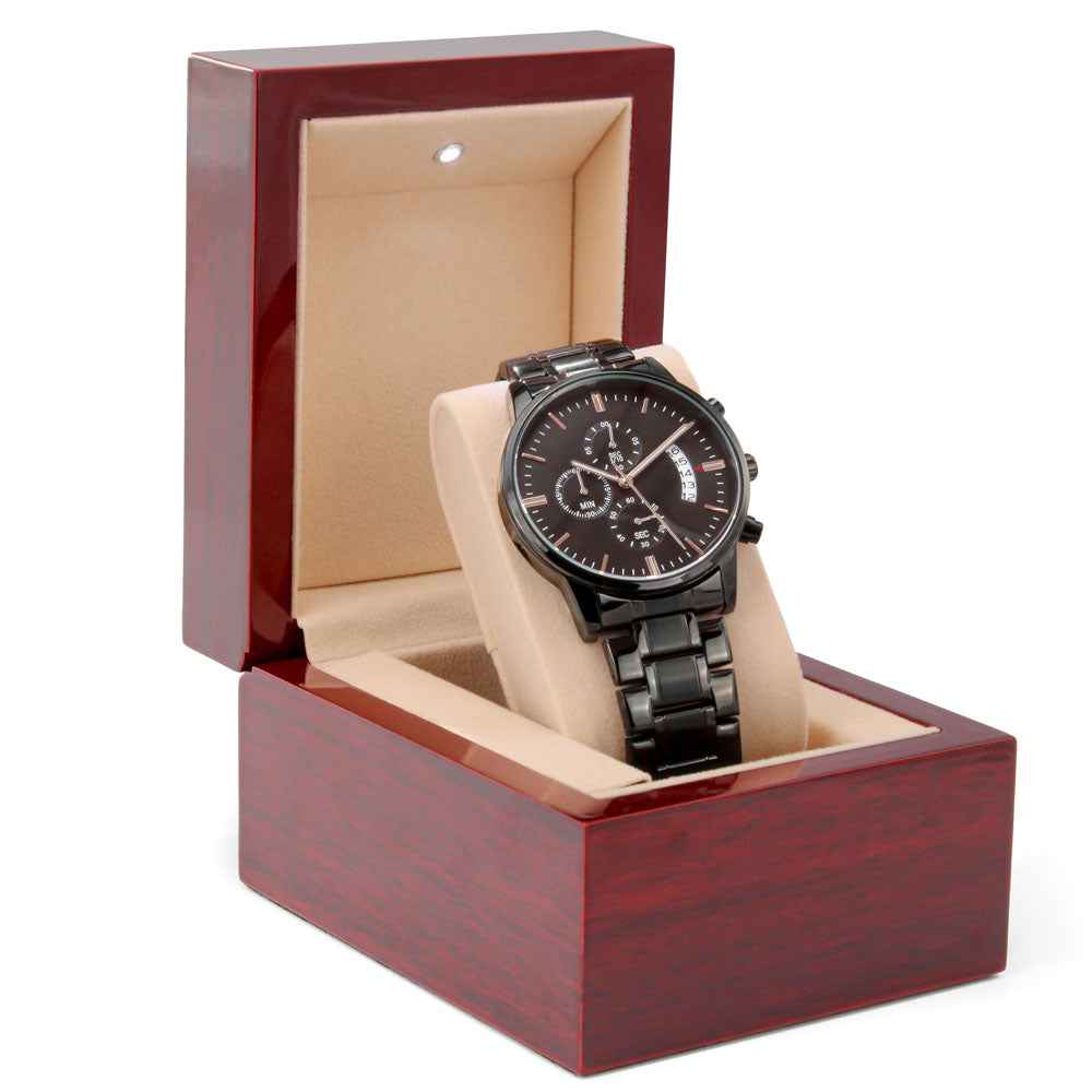 Veteran Strong™ Black Chronograph Steel Watch | Engraved Military Tribute Timepiece