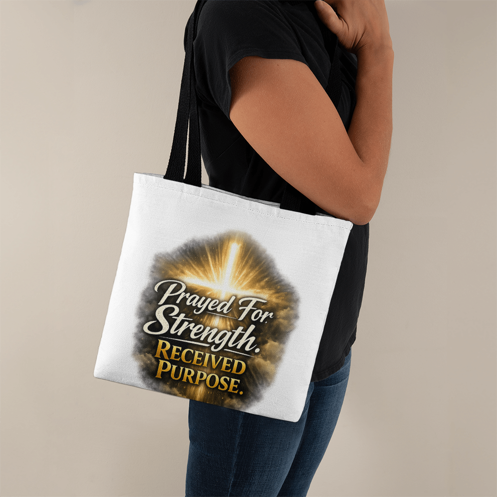 Prayed For Strength Christian Tote Bag – Faith Purpose Inspirational Carry Bag