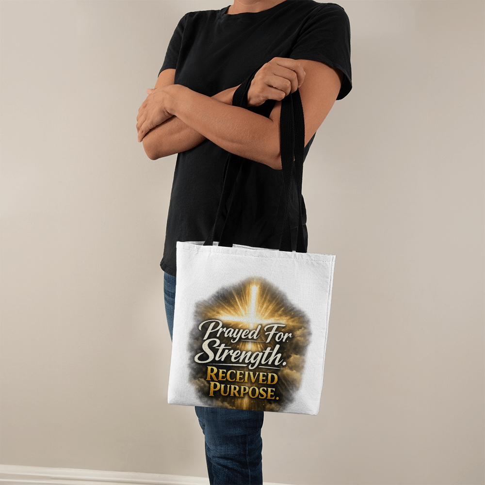 Prayed For Strength Christian Tote Bag – Faith Purpose Inspirational Carry Bag