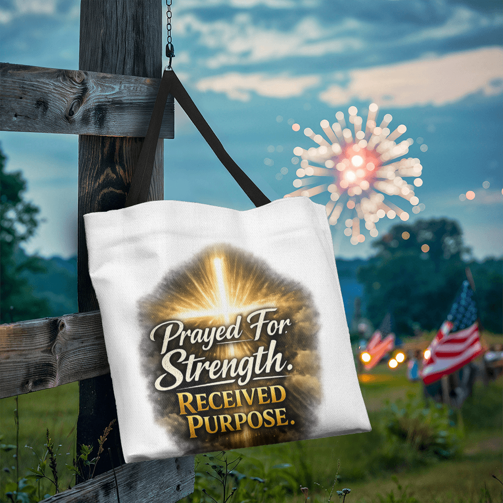 Prayed For Strength Christian Tote Bag – Faith Purpose Inspirational Carry Bag