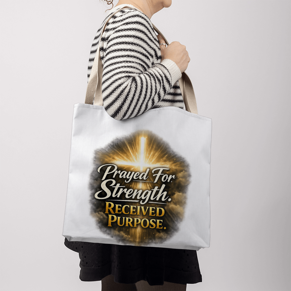 Prayed For Strength Christian Tote Bag – Faith Purpose Inspirational Carry Bag