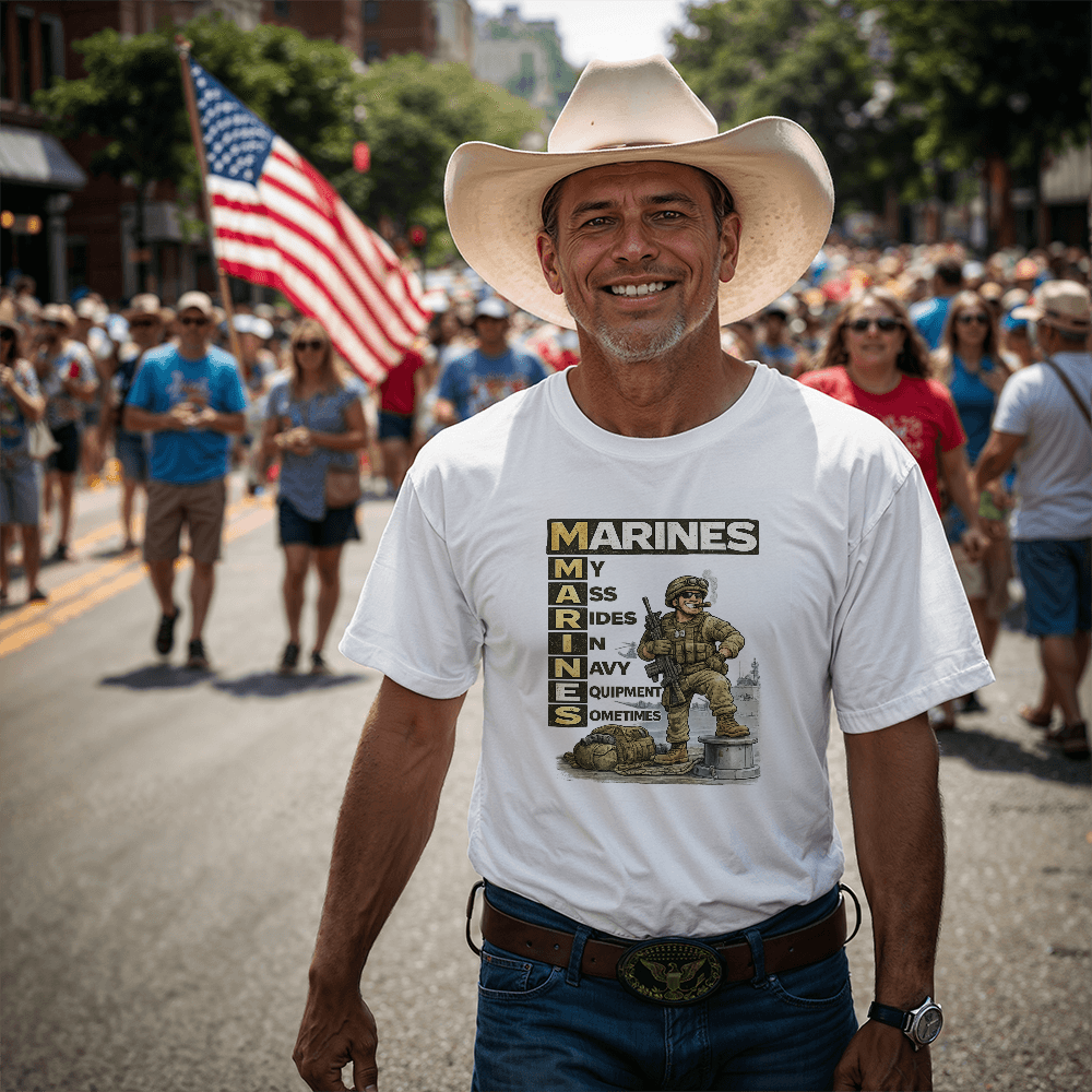 Funny Marines Shirt – Marines: My Ass Rides In Navy Equipment Sometimes | Marine Corps Humor Tee | USMC Veteran Gift