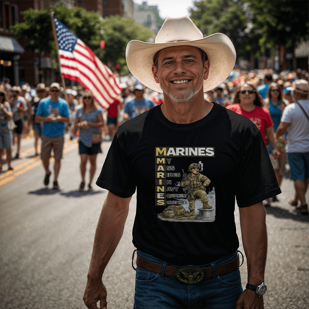 Funny Marines Shirt – Marines: My Ass Rides In Navy Equipment Sometimes | Marine Corps Humor Tee | USMC Veteran Gift